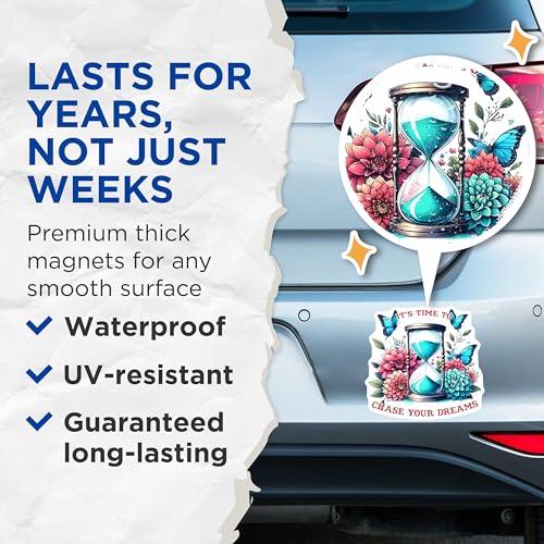 (2 Pack) Motivational Quote Magnets - Inspirational Butterfly and Flower Magnets - Decorative Hourglass Magnets - 5" On Longest Side - for Cars, Refrigerators, Lockers - Made in USA BMCS3218