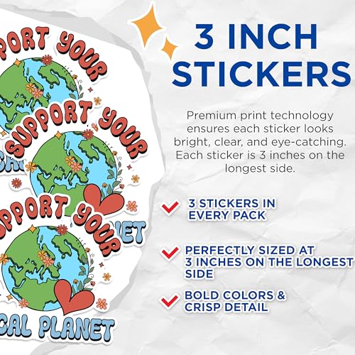 (3 Pack) Support Local Planet Decals - Earth Love - Environmental Decal - 3 Inches On Longest Side - Easy Peel & Apply - Made in USA - 3MCS1443