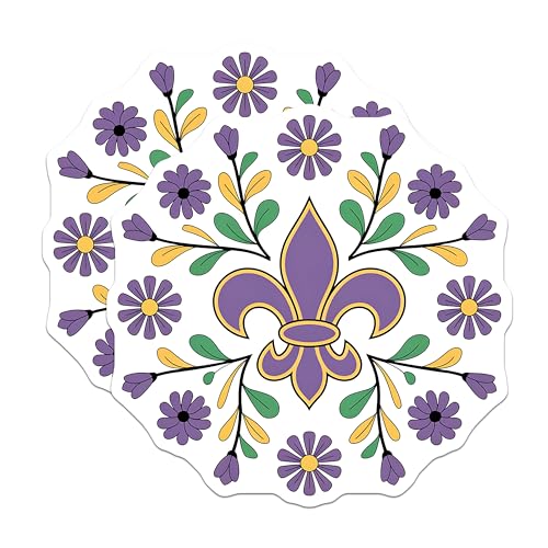 (2 Pack) Purple Fleur De Lis Pattern Magnets - Flower Design - Ative Home ation Magnets - 5" On Longest Side - for Cars, Fridges, Toolboxes - Made in USA - MAG3906
