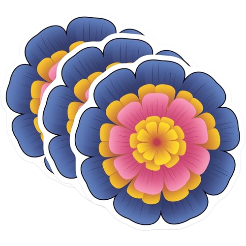 (3 Pack) Floral Decals - Flower Stickers - Colorful Laptop Decals - 3 Inches On Longest Side - Easy Peel & Apply - Made in USA - 3MCS8219