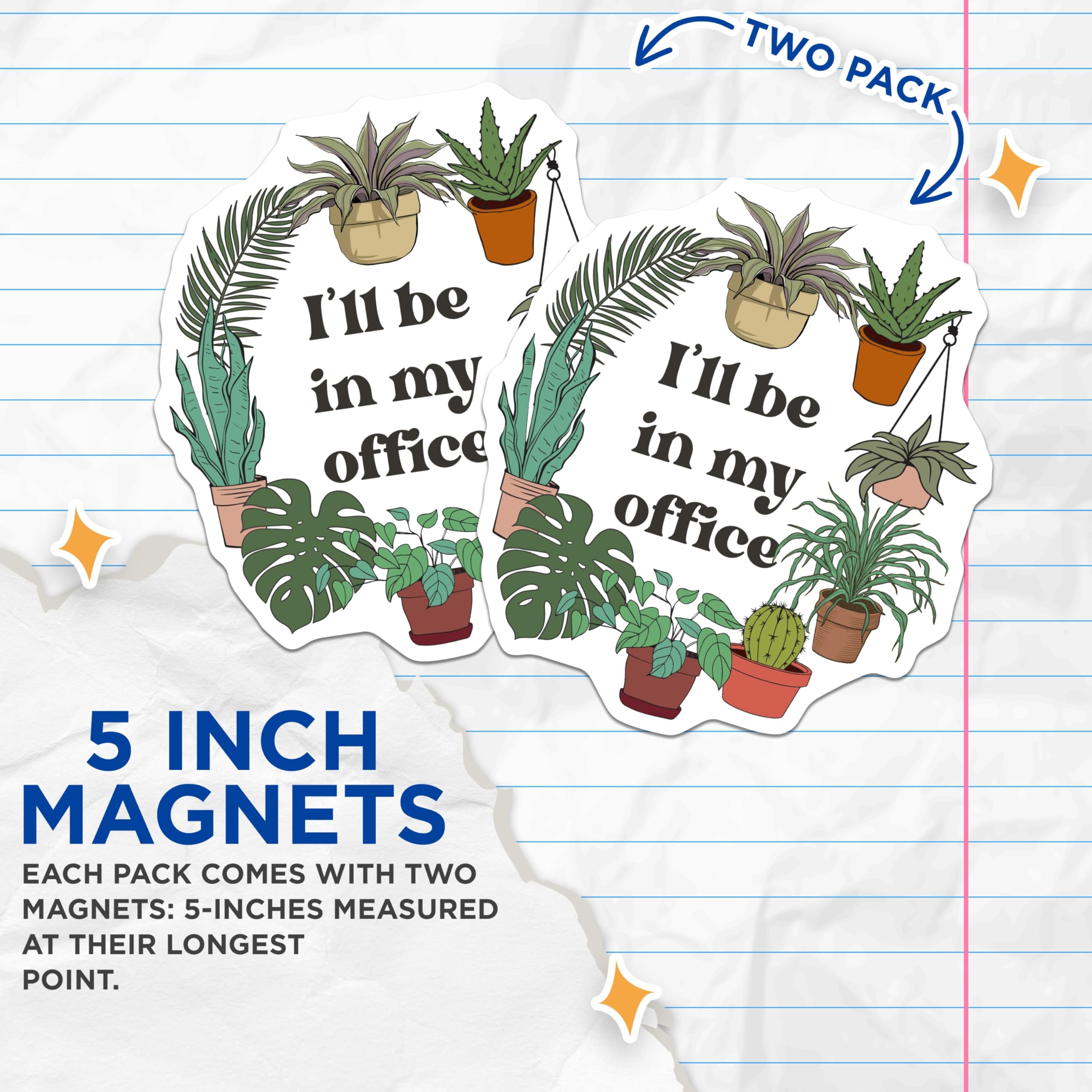 (2 Pack) Plant Office Magnets - Home Office Decor - Botanical Illustration Magnet - 5" On Longest Side - Premium Magnet - for Cars, Refrigerators, Toolboxes, Lockers - Made in USA - MAG17706