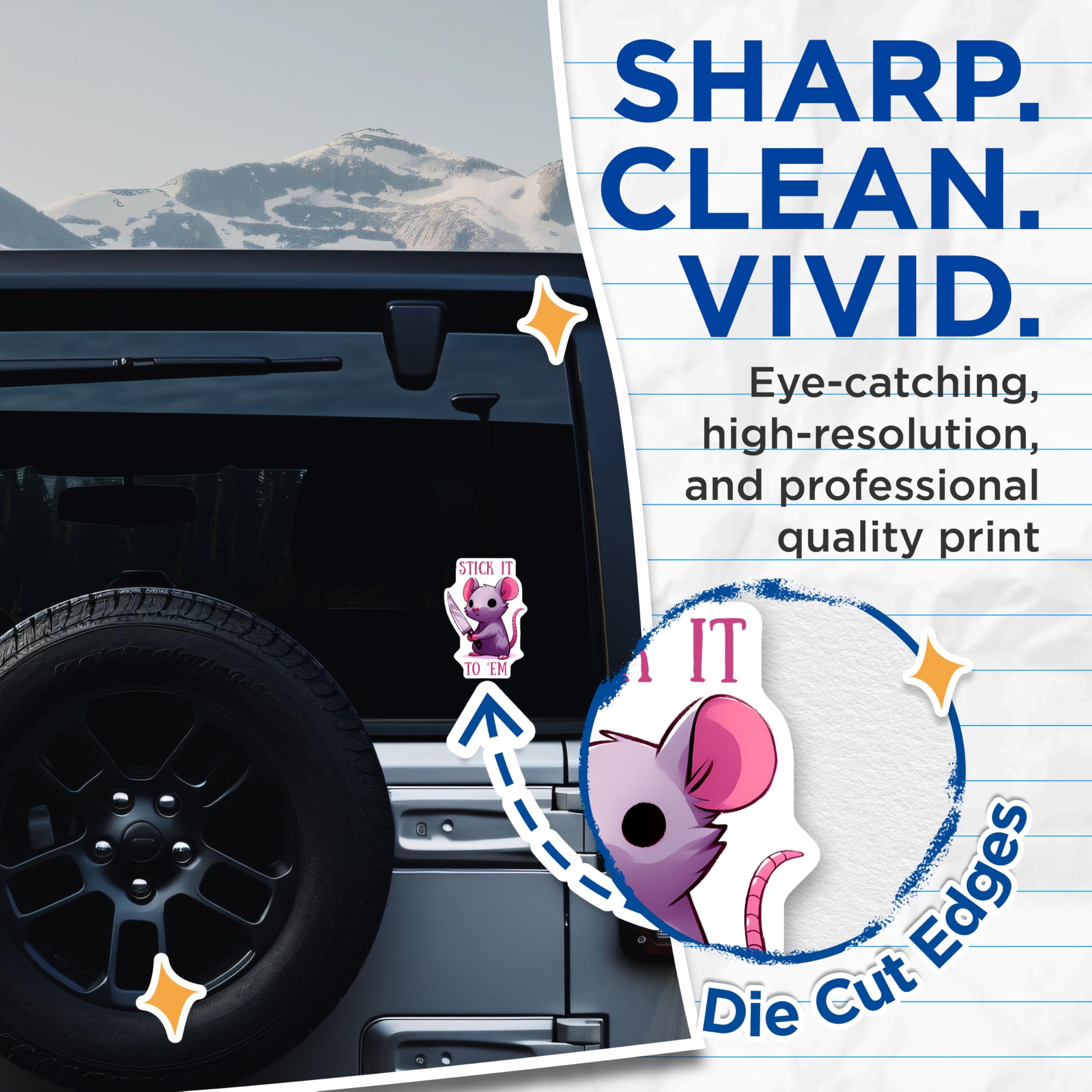 (2 Pack) Stick It to Em Mouse Stickers - Cute Rat with Knife - Motivational Animal Decal - 5" On Longest Side - Sticks to Smooth Flat Surfaces - Made in USA - BMCS9689