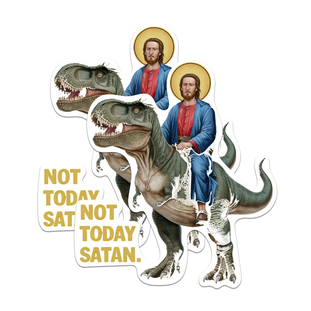 (2 Pack) Not Today Satan Magnets - Funny Jesus Riding A Dinosaur Magnets - 5 Inches On Longest Side - Premium Magnet - for Cars, Refrigerators, Toolboxes - Made in USA - MAG2065