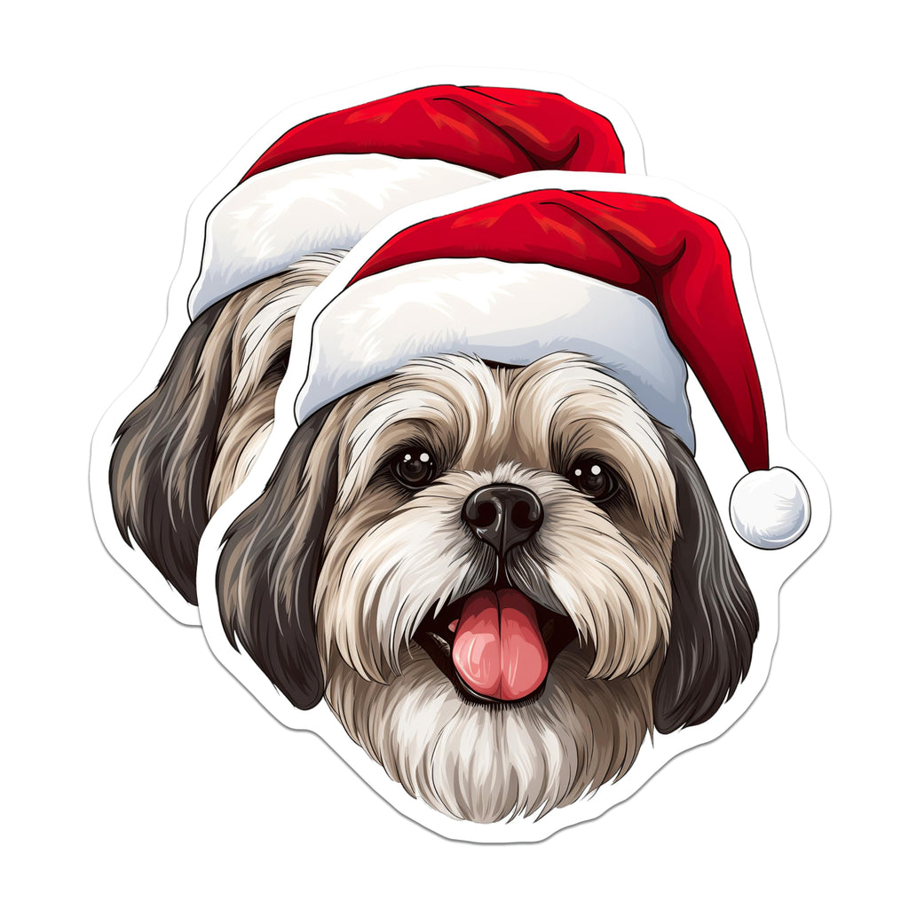 (2 Pack) Shih Tzu Christmas Magnets - Dog Lover Holiday Decor - Santa Hat Pet Owner Art - Festive Fridge Animal Magnets - 5 Inches On Longest Side - Thick Durable Magnet - Made in USA - MAG26998