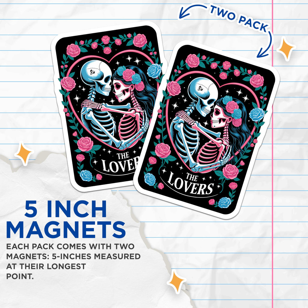 (2 Pack) Skeleton Lovers Magnets - Day of the Dead Romantic Calavera - Gothic Floral Couple Decor - 5 Inches On Longest Side - Thick Durable Magnet - Made in USA - MAG20326