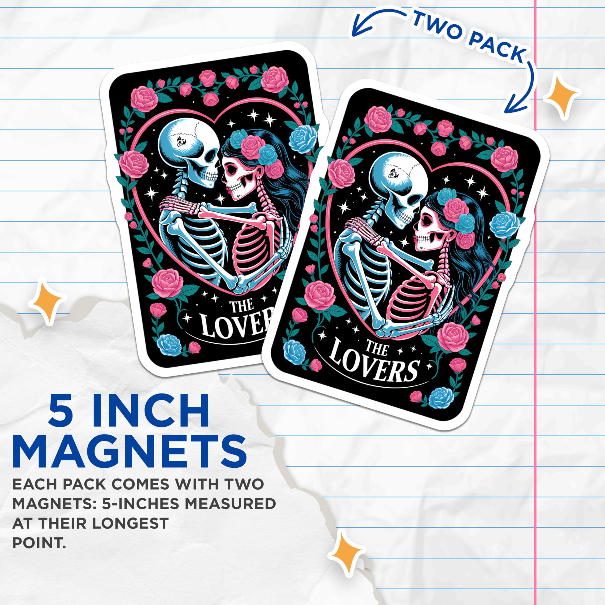 (2 Pack) Skeleton Lovers Magnets - Day of the Dead Romantic Calavera - Gothic Floral Couple Decor - 5 Inches On Longest Side - Thick Durable Magnet - Made in USA - MAG20326
