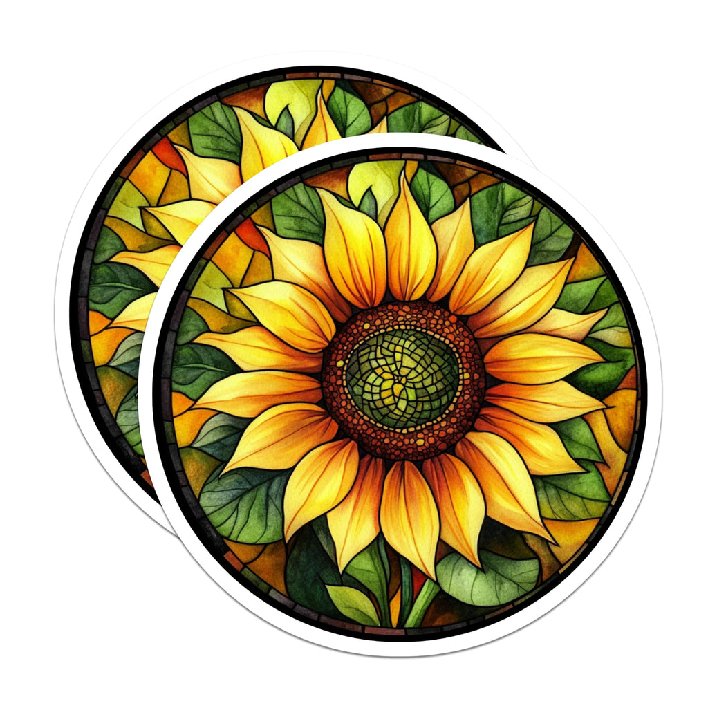 (2 Pack) Stained Glass Sunflower Magnets - Floral Art Decor - Vibrant Kitchen Fridge Accent - 5 Inches On Longest Side - Thick Durable Magnet - Made in USA - MAG23870