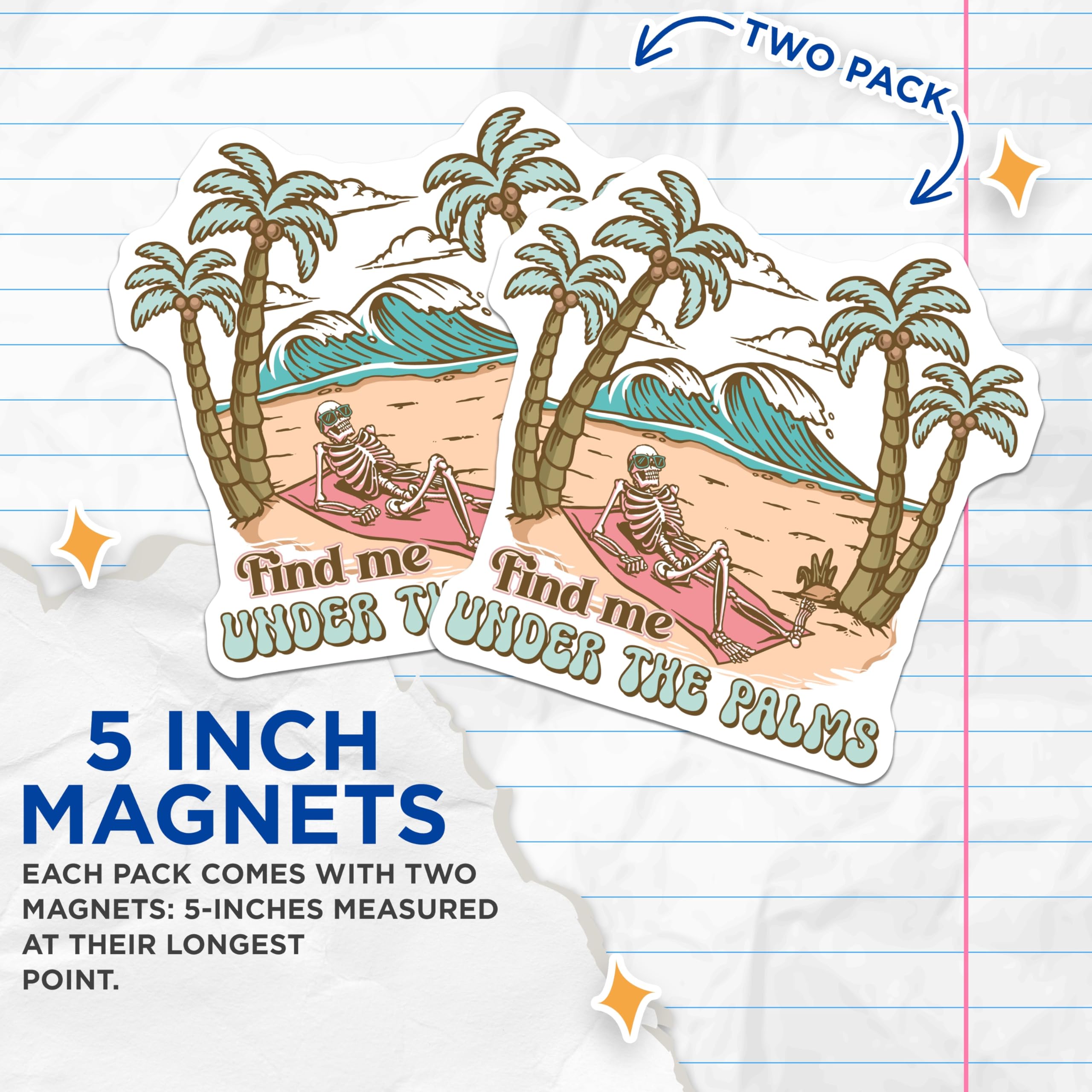 (2 Pack) Beach Skeleton Magnets - Palm Tree Decor - Coastal Scene Refrigerator Magnets - 5" On Longest Side - Premium Magnet - for Cars, Refrigerators, Toolboxes, Lockers - Made in USA - MAG18643