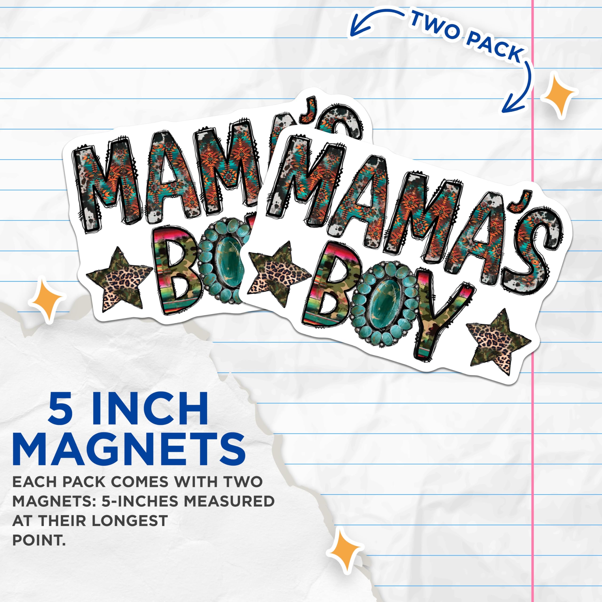(2 Pack) Mama's Boy Magnets - Western Mom Decor - Turquoise Concho Style - 5 Inches On Longest Side - Thick Durable Magnet - Made in USA - MAG27588