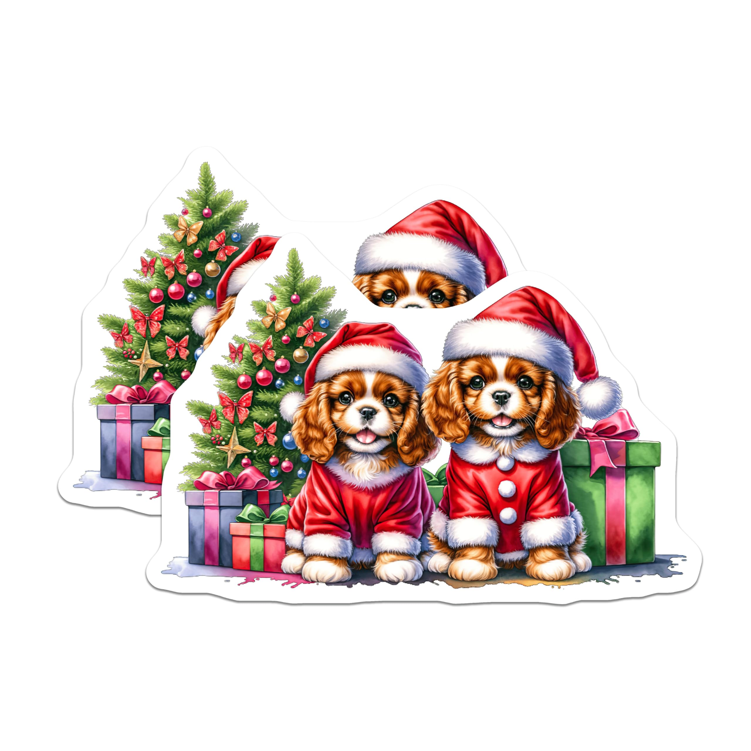 (2 Pack) Christmas Cavalier King Charles Spaniel Magnets - Santa Puppy Decor - Holiday Dog Lover Item - 5 Inches On Longest Side - Thick Durable Magnet - Made in USA - MAG28134