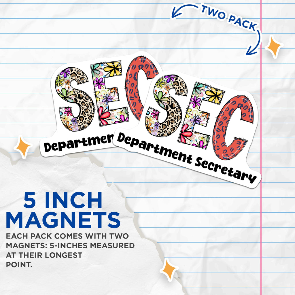 (2 Pack) Department Secretary Magnets - SEC Floral - Animal Print Letters - 5" On Longest Side - Premium Magnet - for Cars, Refrigerators, Toolboxes, Lockers - Made in USA - MAG14820