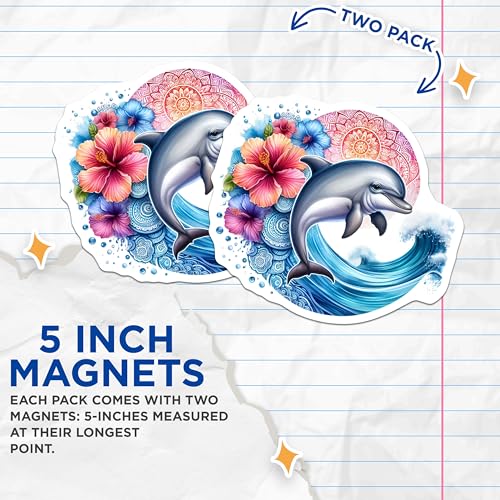 (2 Pack) Ocean Animal Art Magnet - 5" On Longest Side - Sticks to Smooth Flat Surfaces - Made in USA - MAG9489