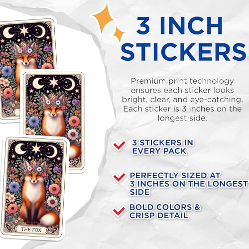 (3 Pack) Floral Fox Decals - Bohemian Animal Art - Laptop Decals - 3 Inches On Longest Side - Easy Peel & Apply - Made in USA - 3MCS4179