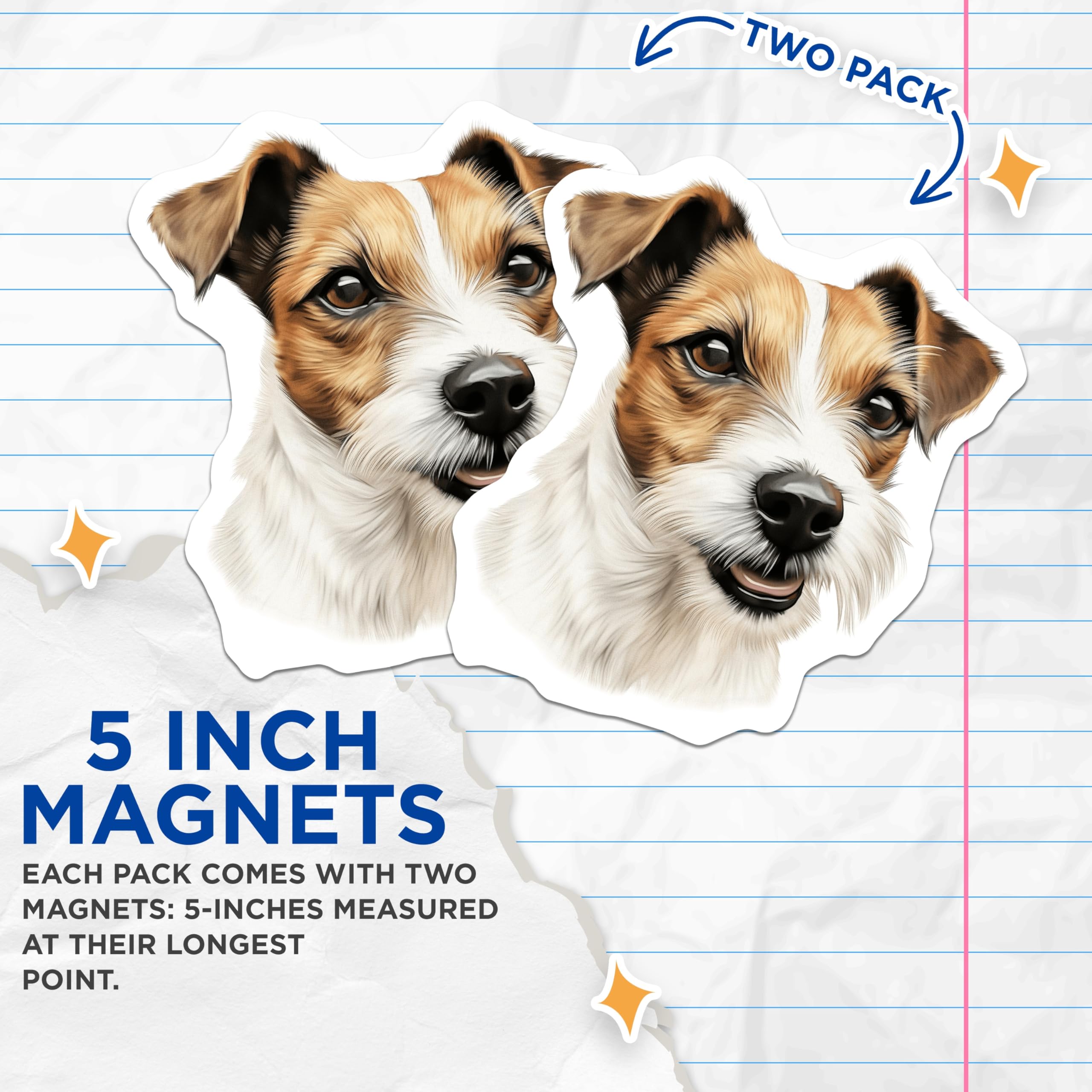 (2 Pack) Jack Russell Terrier Magnets - Expressive Dog Breed Home Decor - Loyal Pet Parent Display - Canine Art Refrigerator - 5 Inches On Longest Side - Thick Durable Magnet - Made in USA - MAG23294