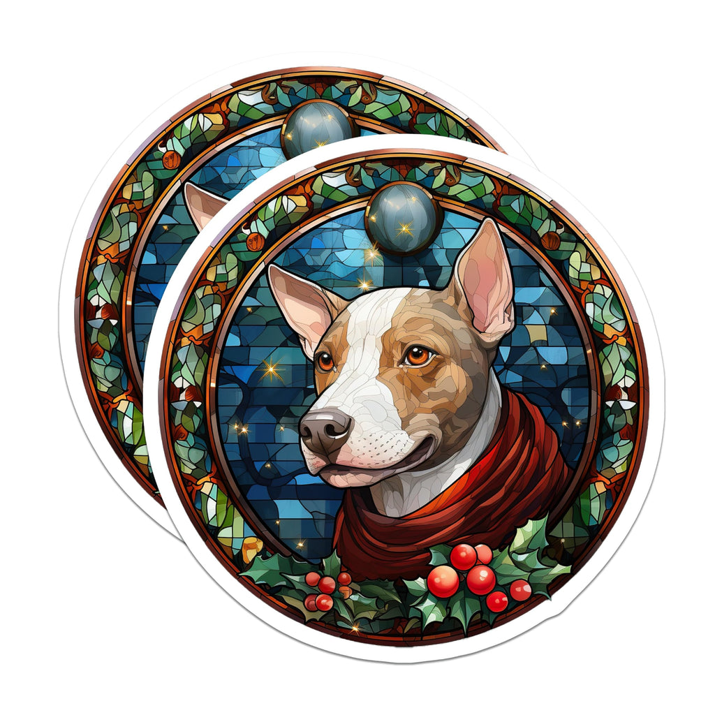 (2 Pack) Stained Glass Dog Magnets - Bull Terrier Christmas Decor - Holiday Pet Lover Art - 5 Inches On Longest Side - Thick Durable Magnet - Made in USA - MAG26369