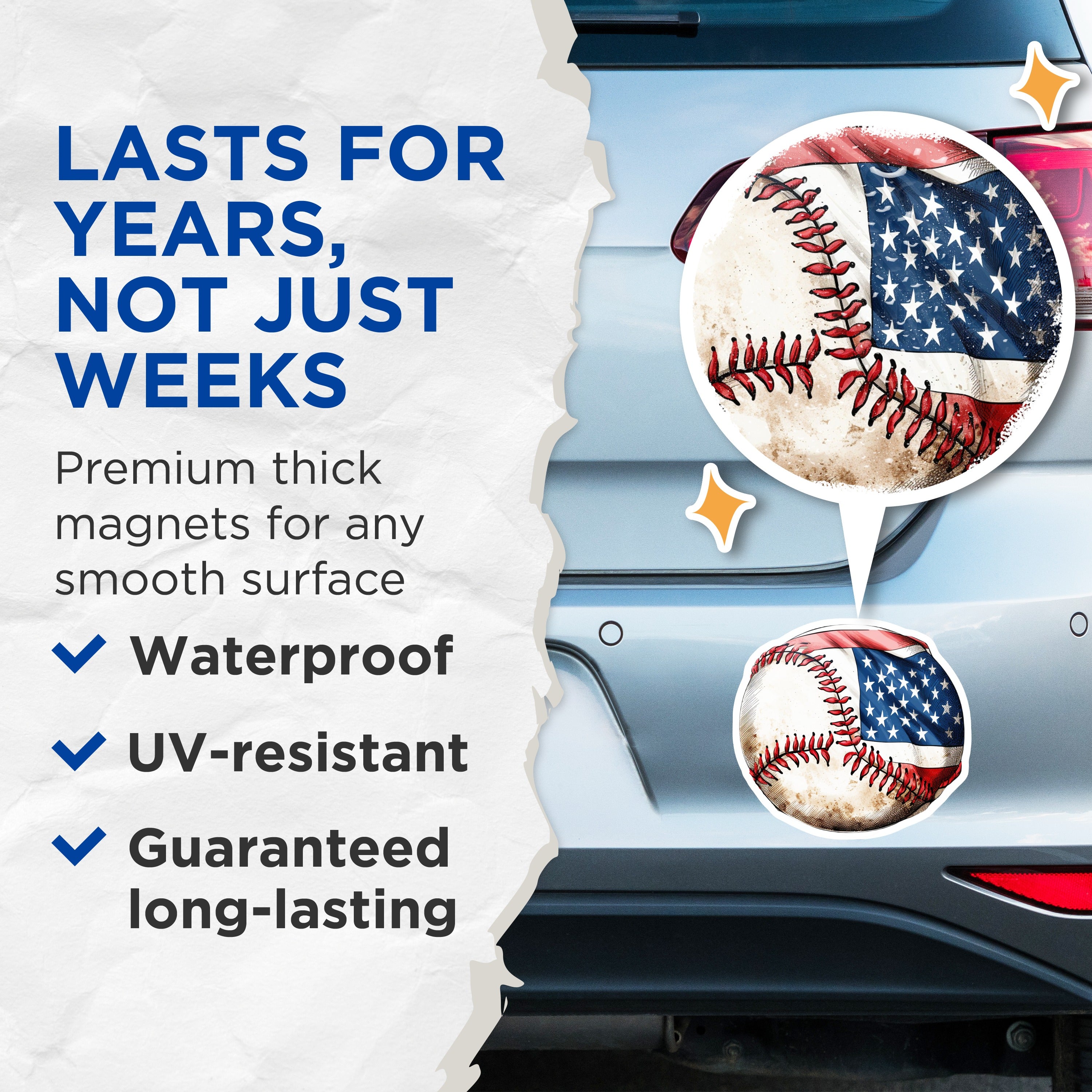 (2 Pack) American Flag Baseball Magnets - Patriotic Sports Fan Decor - USA Baseball Fridge Locker Magnet - 5 Inches On Longest Side - Thick Durable Magnet - Made in USA - MAG36243