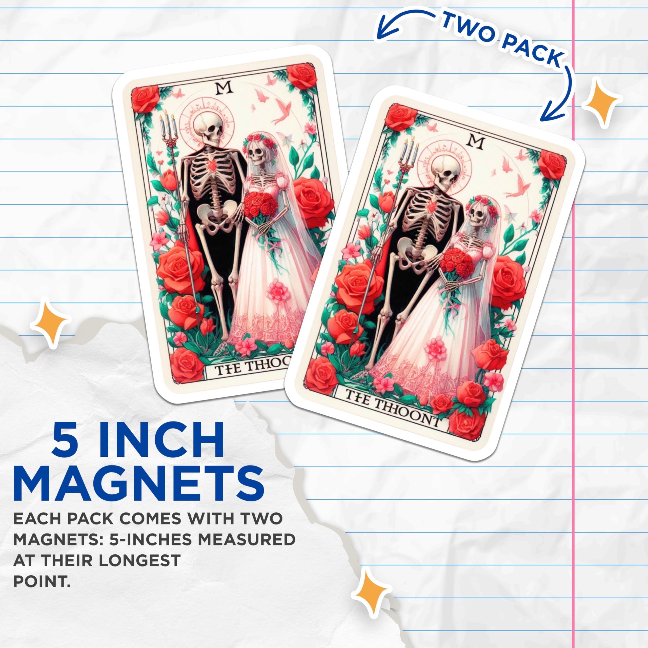(2 Pack) Skeleton Couple Magnets - Gothic Wedding Romance Decor - Eternal Love Tarot Artwork - Spooky Undead Lovers - 5 Inches On Longest Side - Thick Durable Magnet - Made in USA - MAG20385
