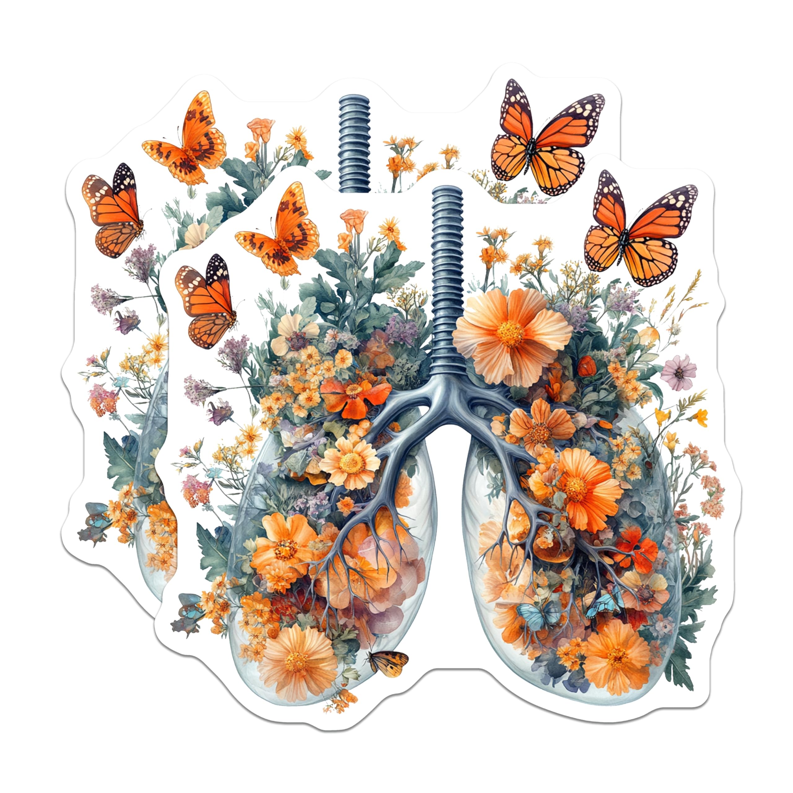(2 Pack) Floral Lungs Magnets - Botanical Anatomy Art - Butterfly Nature Science Decor for Refrigerator - 5 Inches On Longest Side - Thick Durable Magnet - Made in USA - MAG20089