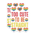 (2 Pack) Too Cute to Be Straight Stickers - LGBTQ Pride Stickers - Rainbow Heart Stickers - Supportive Stickers - 5" On Longest Side - Sticks to Smooth Flat Surfaces - Made in USA - BMCS4495