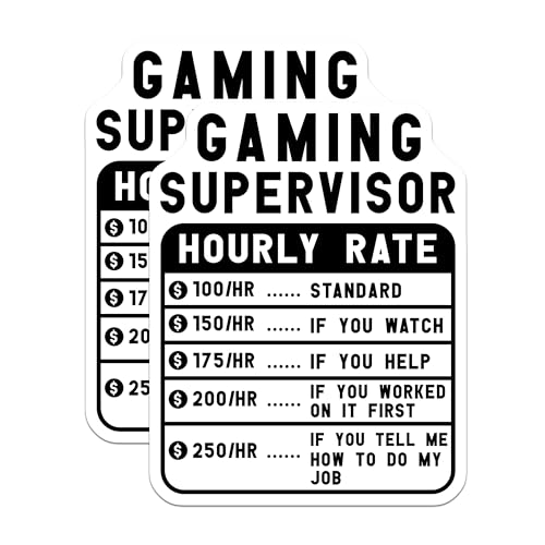 (2 Pack) Gaming Supervisor Hourly Rate Stickers - Gamer Humor Stickers - Gaming Rate Decal for Gamers - 5" On Longest Side - Sticks to Smooth Flat Surfaces - Made in USA - BMCS4966