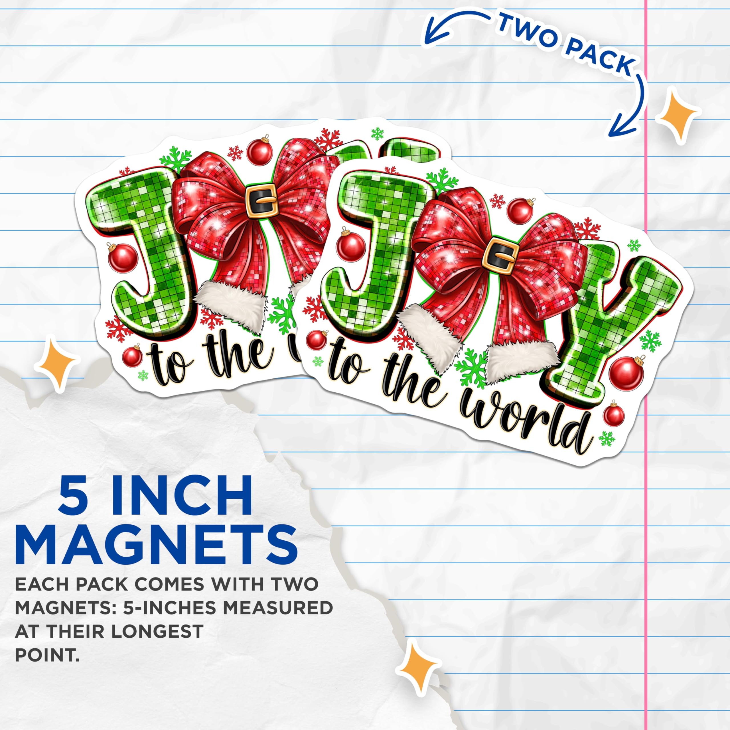 (2 Pack) Joy to the World Magnets - Festive Christmas Decor - Seasonal Refrigerator Magnets - 5 Inches On Longest Side - Thick Durable Magnet - Made in USA - MAG27768