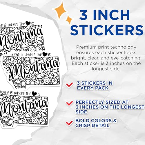 (3 Pack) Montana Home Decals - State Pride - Laptop Stickers - 3 Inches On Longest Side - Easy Peel & Apply - Made in USA - 3MCS7837