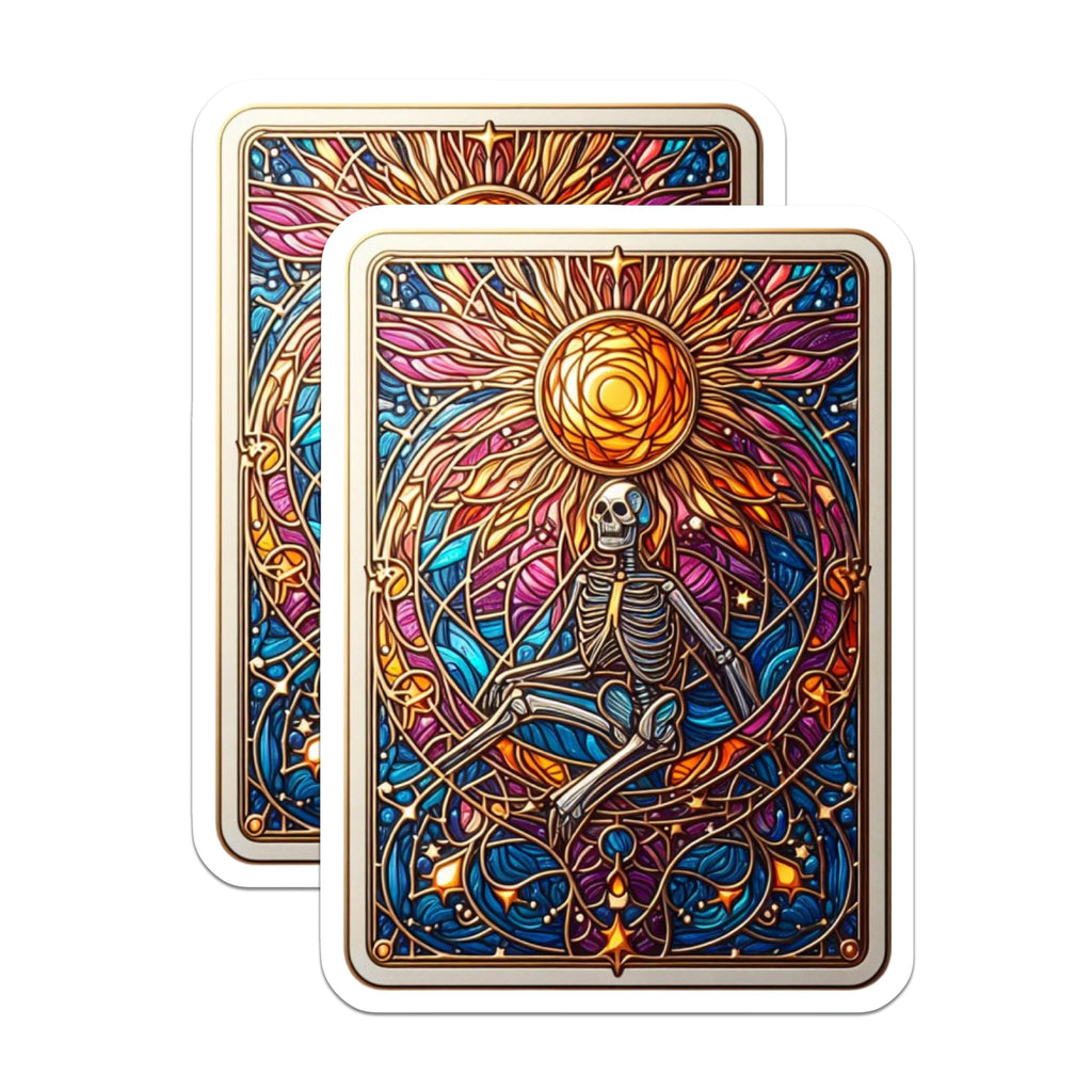 (2 Pack) Stained Glass Skeleton Magnets - Mystical Sun Art - Vibrant Cosmic Decor - 5 Inches On Longest Side - Thick Durable Magnet - Made in USA - MAG21042