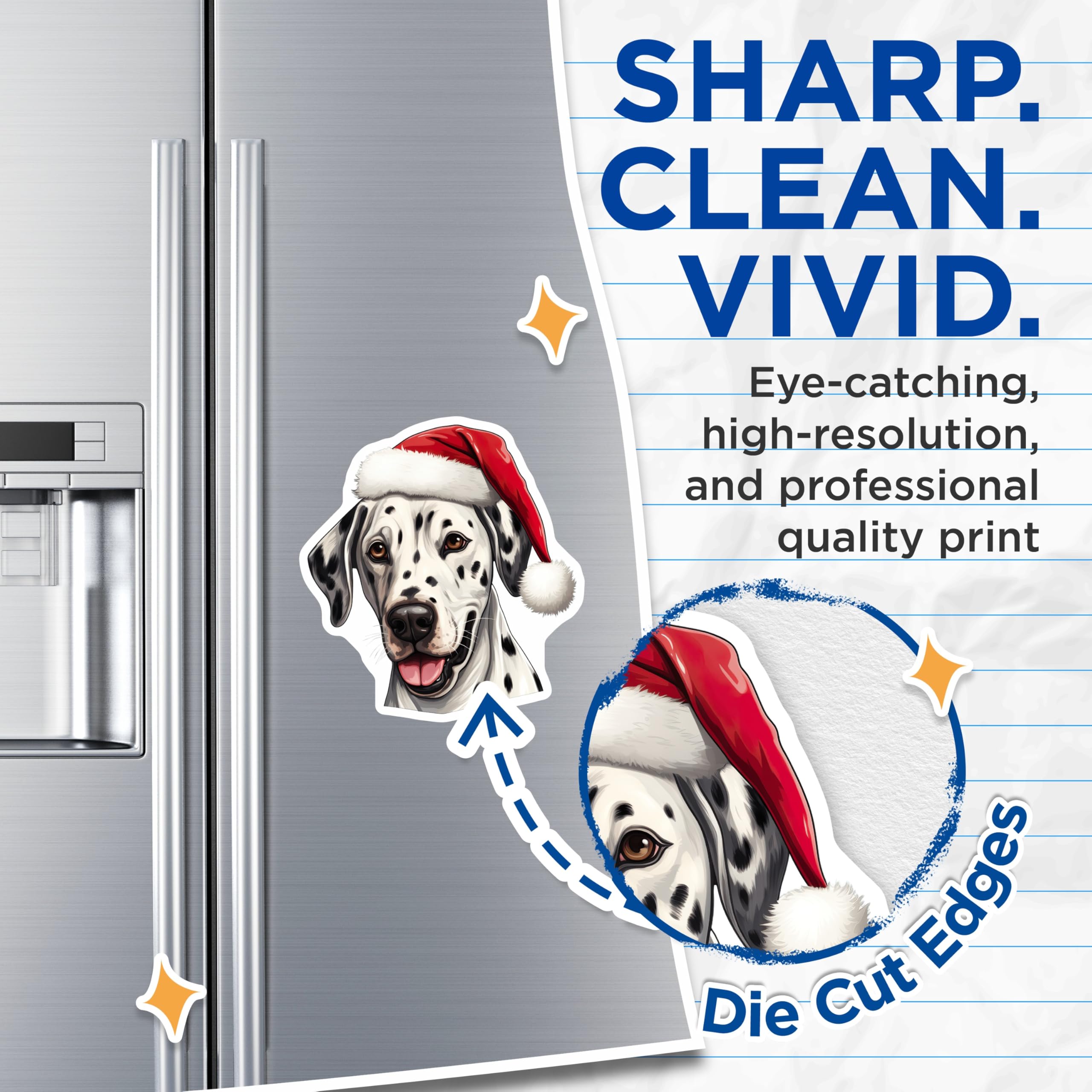(2 Pack) Dalmatian Christmas Magnets - Santa Dog Holiday - Pet Refrigerator Decor - 5 Inches On Longest Side - Thick Durable Magnet - Made in USA - MAG26669