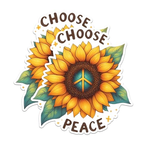 (2 Pack) Choose Peace Sunflower Magnets - Inspirational Flower Design Magnets - Positive Quote Magnets- 5" On Longest Side - for Fridges, Toolboxes, Cars - Made in USA - MAG2559