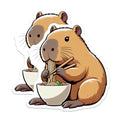 (2 Pack) Illustrated Capybara Art Magnet - Kitchen Fridge Decor - 5" On Longest Side - Sticks to Smooth Flat Surfaces - Made in USA - MAG9921