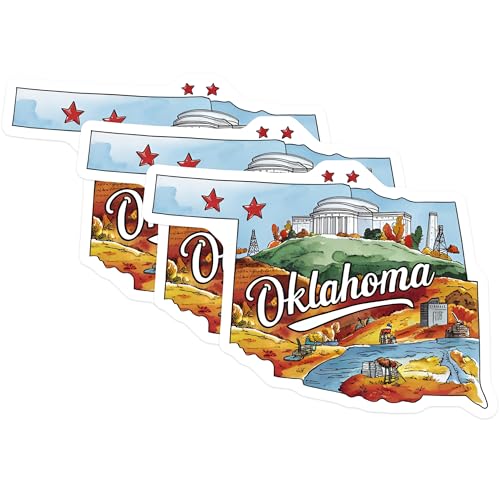 (3 Pack) Oklahoma Decals - State Pride - Laptop Decals- 3 Inches On Longest Side - Easy Peel & Apply - Made in USA - 3MCS5053