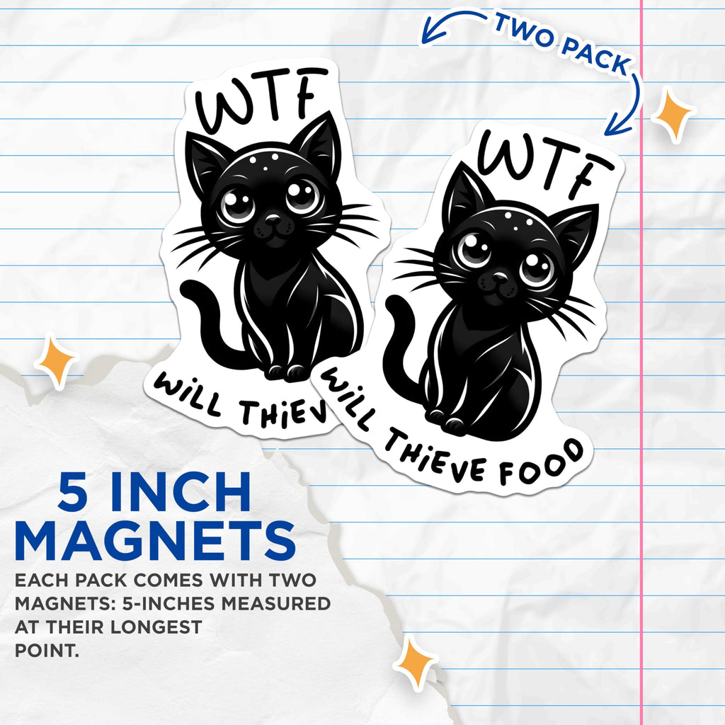 (2 Pack) Cat Cartoon Magnets - Funny Animal Art - Cute Kitchen Decor - 5" On Longest Side - for Cars, Fridges, Toolboxes - Made in USA - MAG7340