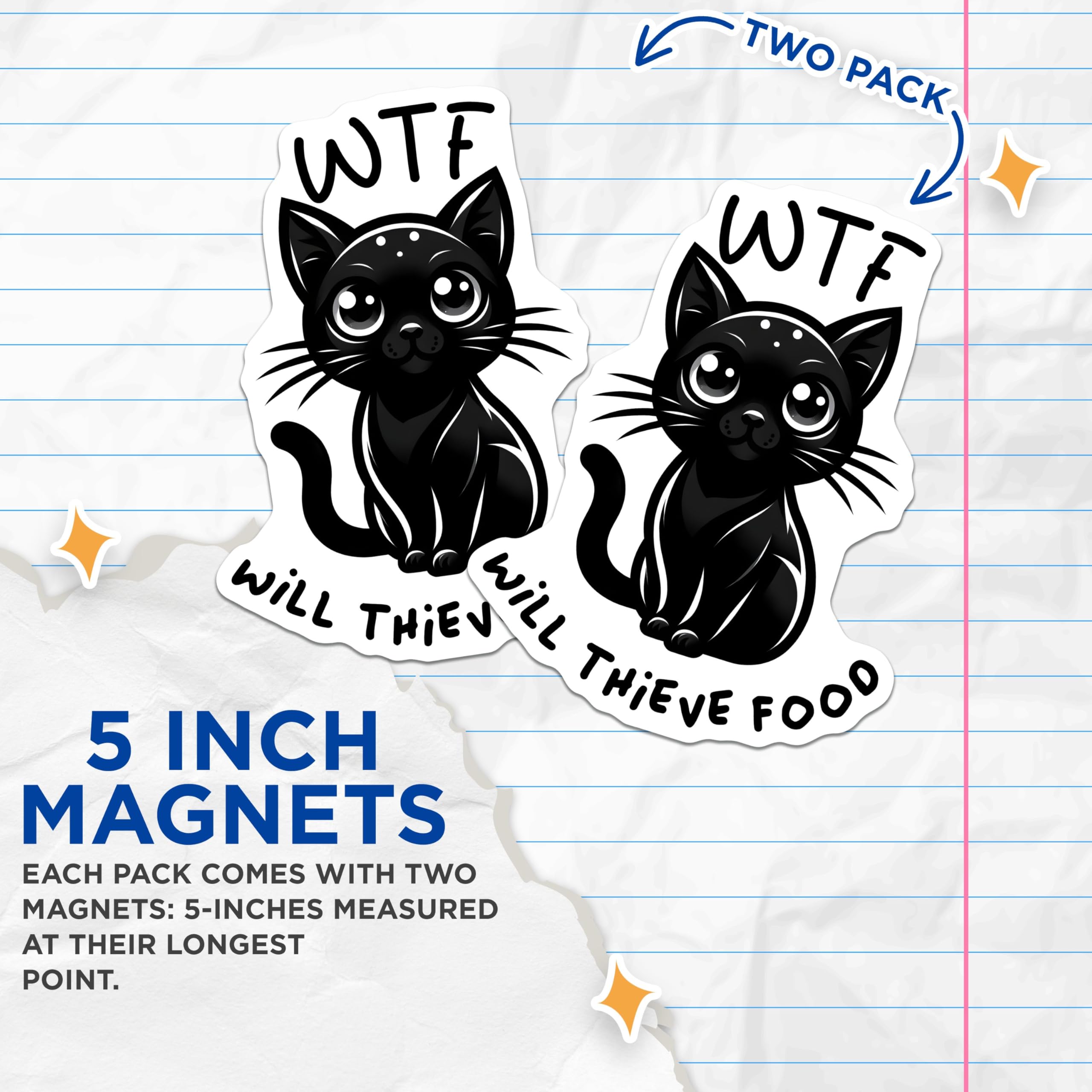(2 Pack) Cat Cartoon Magnets - Funny Animal Art - Cute Kitchen Decor - 5" On Longest Side - for Cars, Fridges, Toolboxes - Made in USA - MAG7340