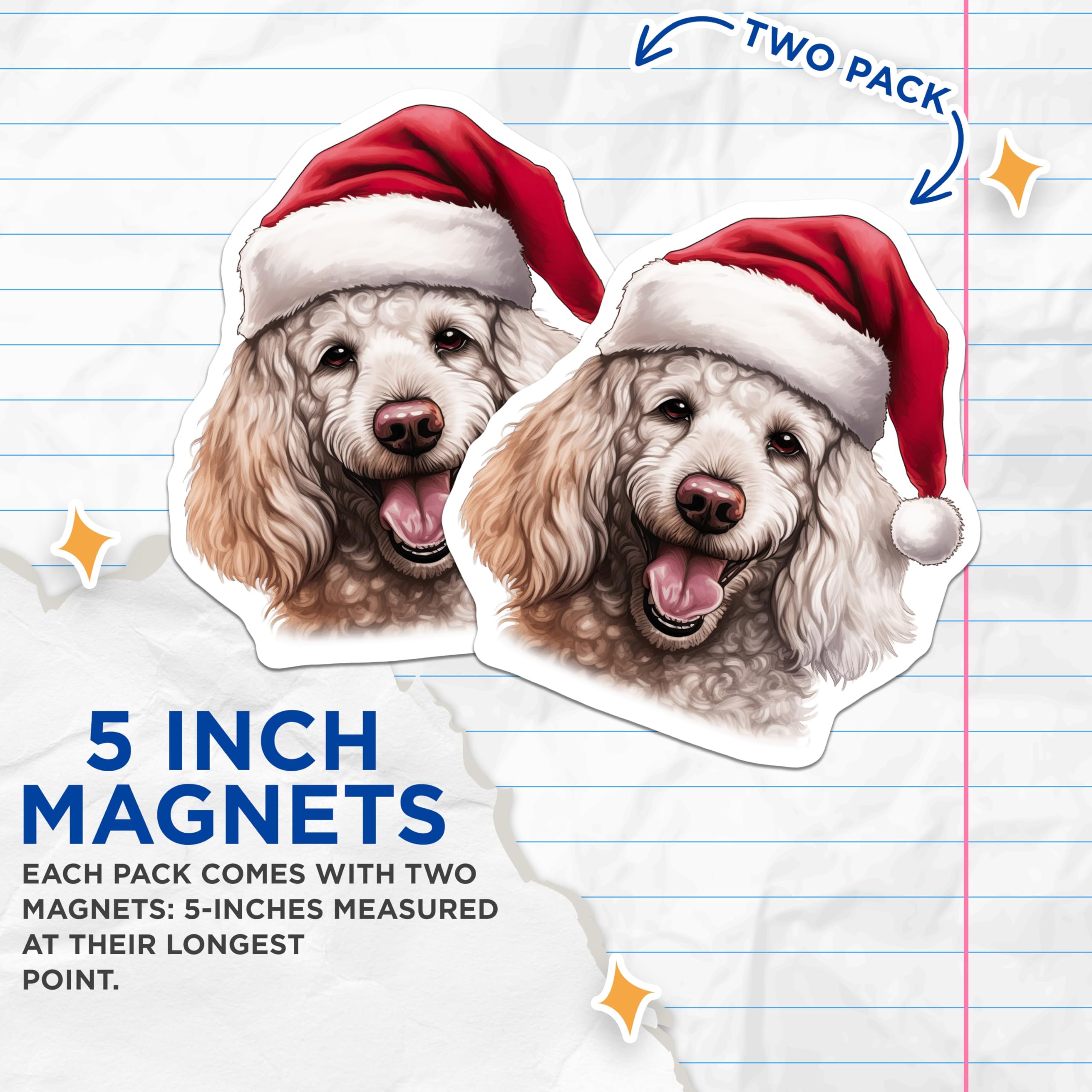 (2 Pack) Goldendoodle Santa Hat Magnets - Christmas Dog Holiday Decor - Dog Lover Present - 5 Inches On Longest Side - Thick Durable Magnet - Made in USA - MAG30168