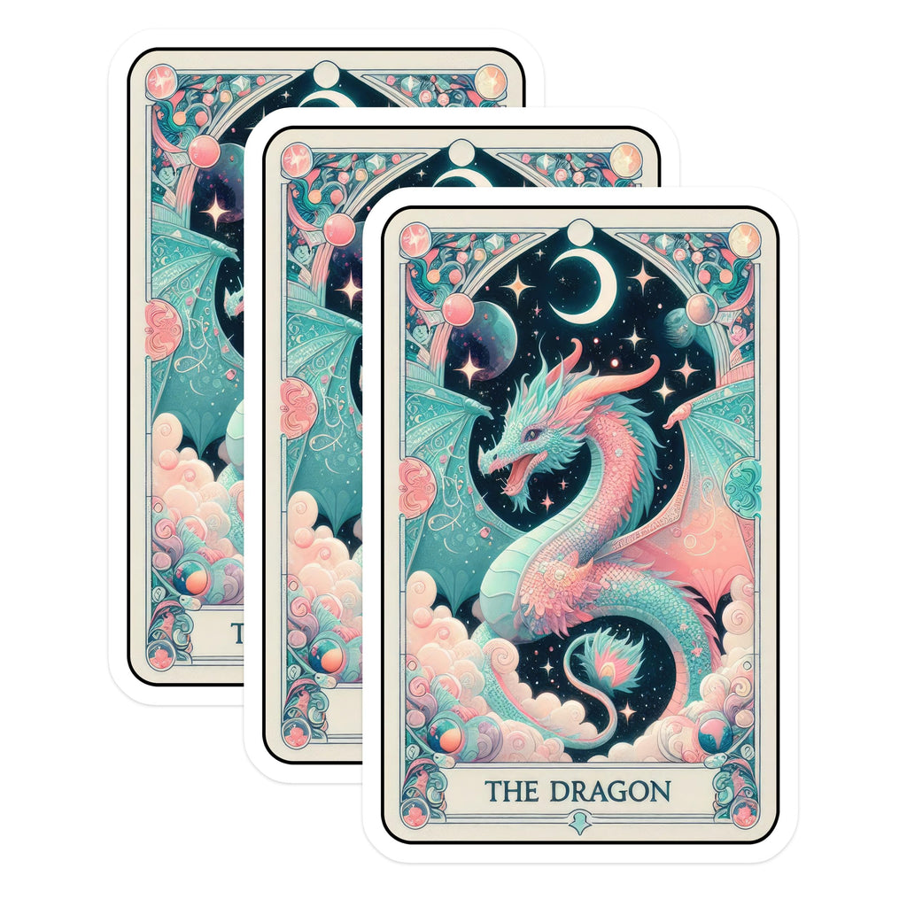 (3 Pack) Dragon Tarot Decals - Mystical Art Stickers - Laptop Decals - 3 Inches On Longest Side - Easy Peel & Apply - Made in USA - 3MCS4159