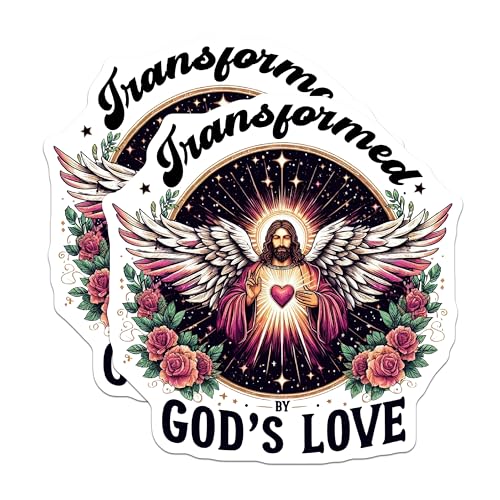 (2 Pack) Transformed by God's Love Stickers - Inspirational Religious Stickers - Christian Faith Stickers - 5" On Longest Side - Sticks to Smooth Flat Surfaces - Made in USA - BMCS4312
