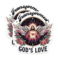 (2 Pack) Transformed by God's Love Stickers - Inspirational Religious Stickers - Christian Faith Stickers - 5" On Longest Side - Sticks to Smooth Flat Surfaces - Made in USA - BMCS4312