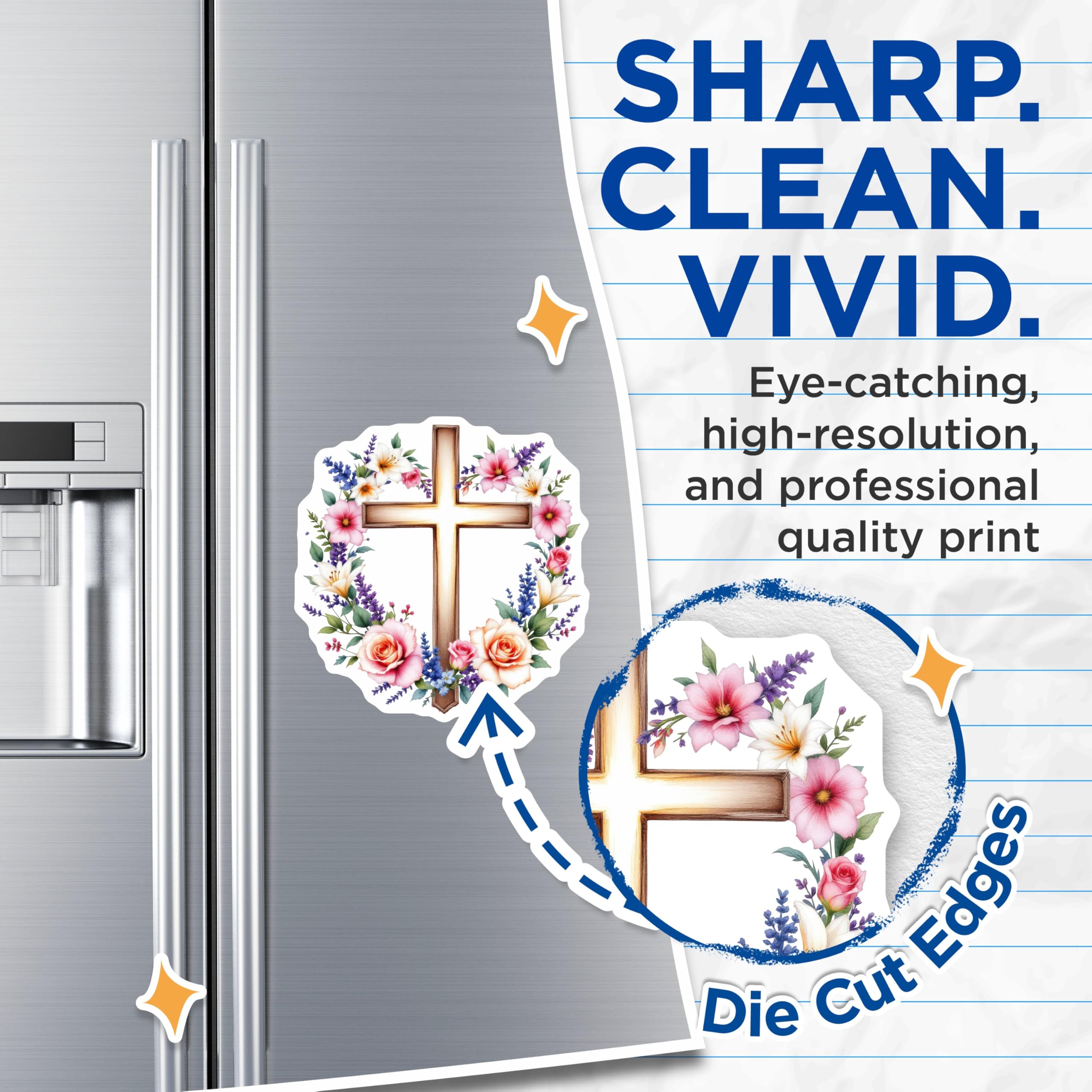 (2 Pack) Floral Cross Magnets - Christian Decor - Spiritual Refrigerator Magnets - 5 Inches On Longest Side - Thick Durable Magnet - Made in USA - MAG22558