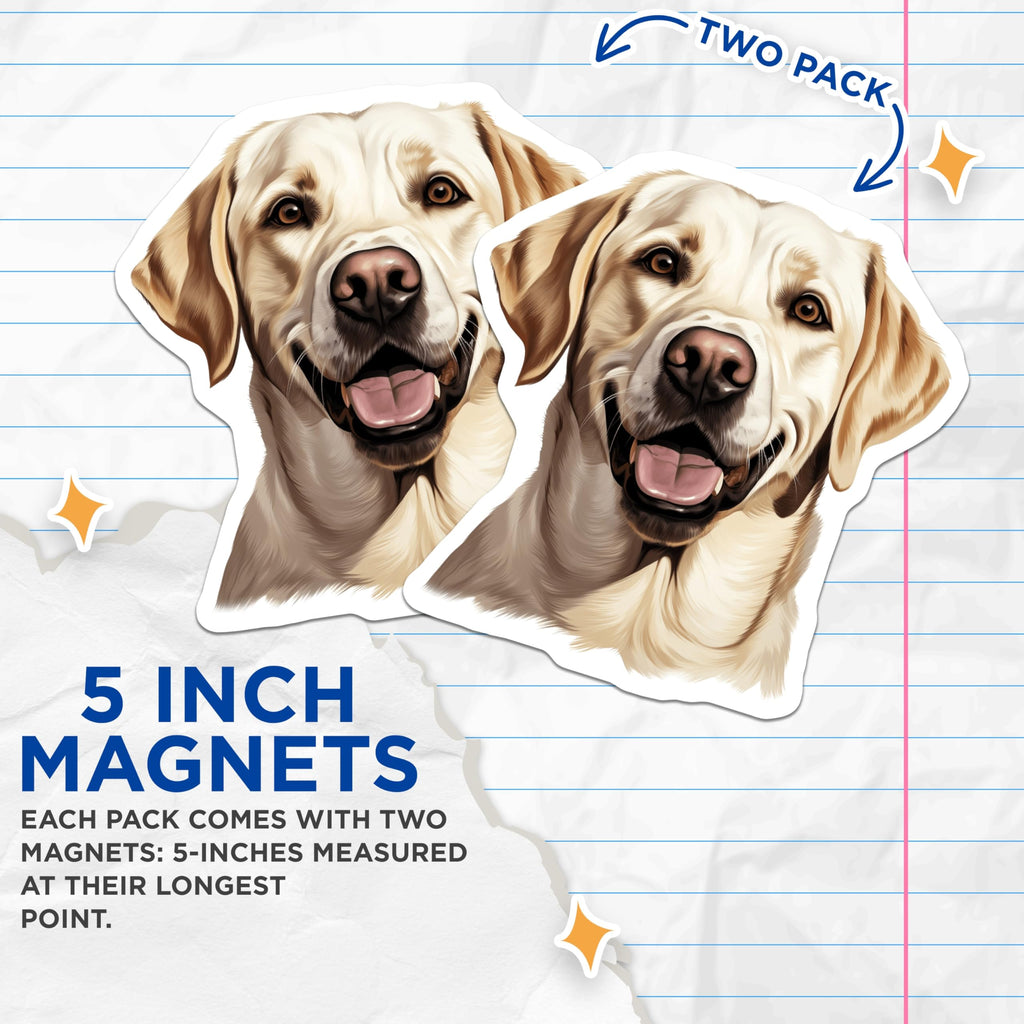 (2 Pack) Happy Labrador Magnets - Yellow Lab Dog Decor - Pet Owner Refrigerator Art - 5 Inches On Longest Side - Thick Durable Magnet - Made in USA - MAG25784