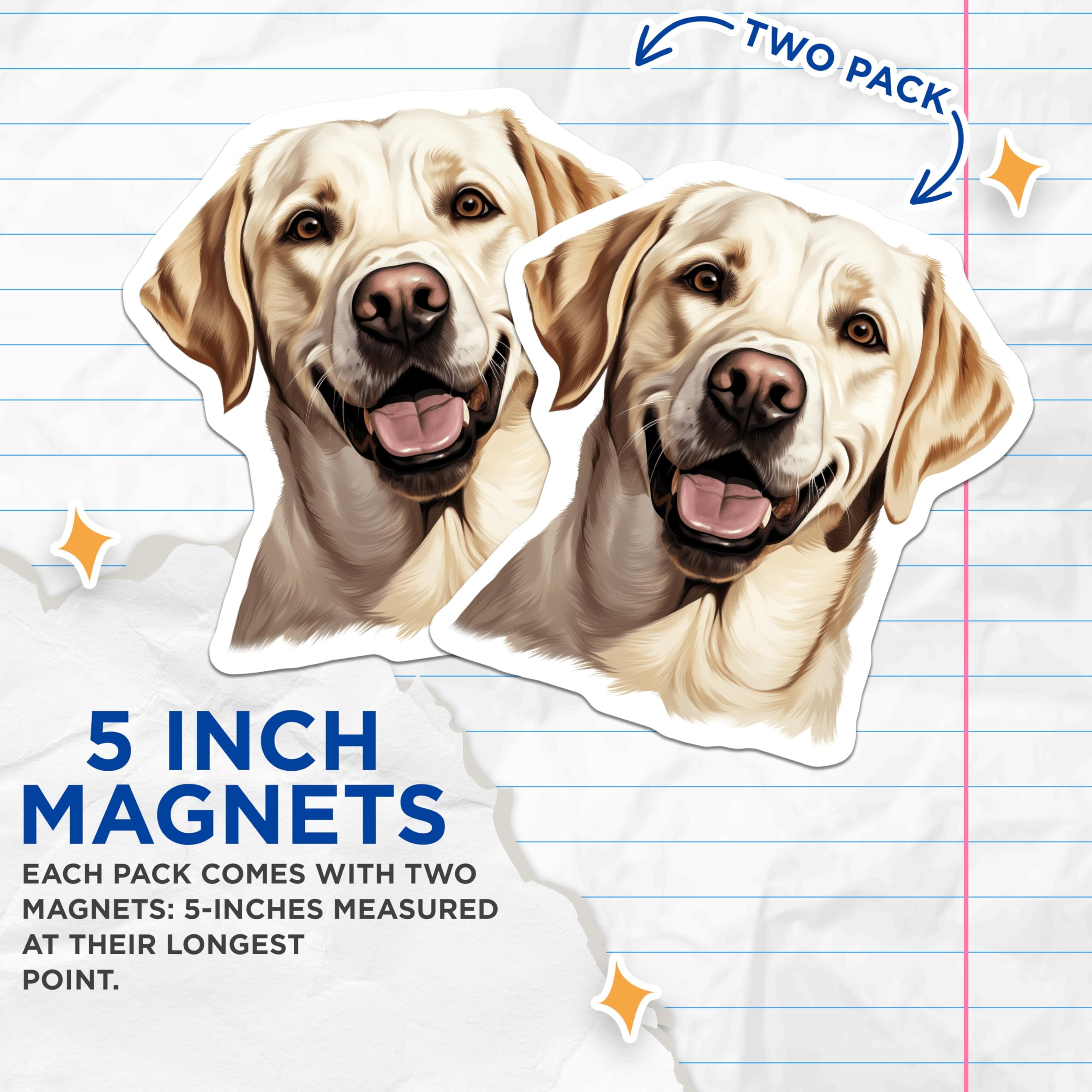 (2 Pack) Happy Labrador Magnets - Yellow Lab Dog Decor - Pet Owner Refrigerator Art - 5 Inches On Longest Side - Thick Durable Magnet - Made in USA - MAG25784
