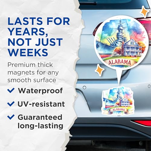 (2 Pack) Alabama Souvenir Magnets - Historic Ship Magnet - United States Travel Memorable Magnet - Scenic Alabama Landmarks - 5" On Longest Side - for Cars, Fridges, Toolboxes - Made in USA - MAG6671