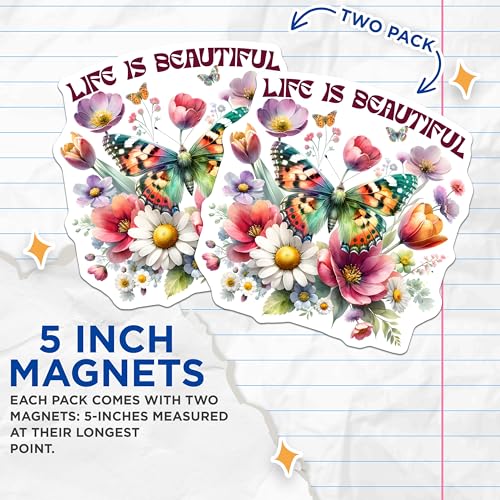 (2 Pack) Butterfly Garden Art Magnet - 5" On Longest Side - Sticks to Smooth Flat Surfaces - Made in USA - MAG10073