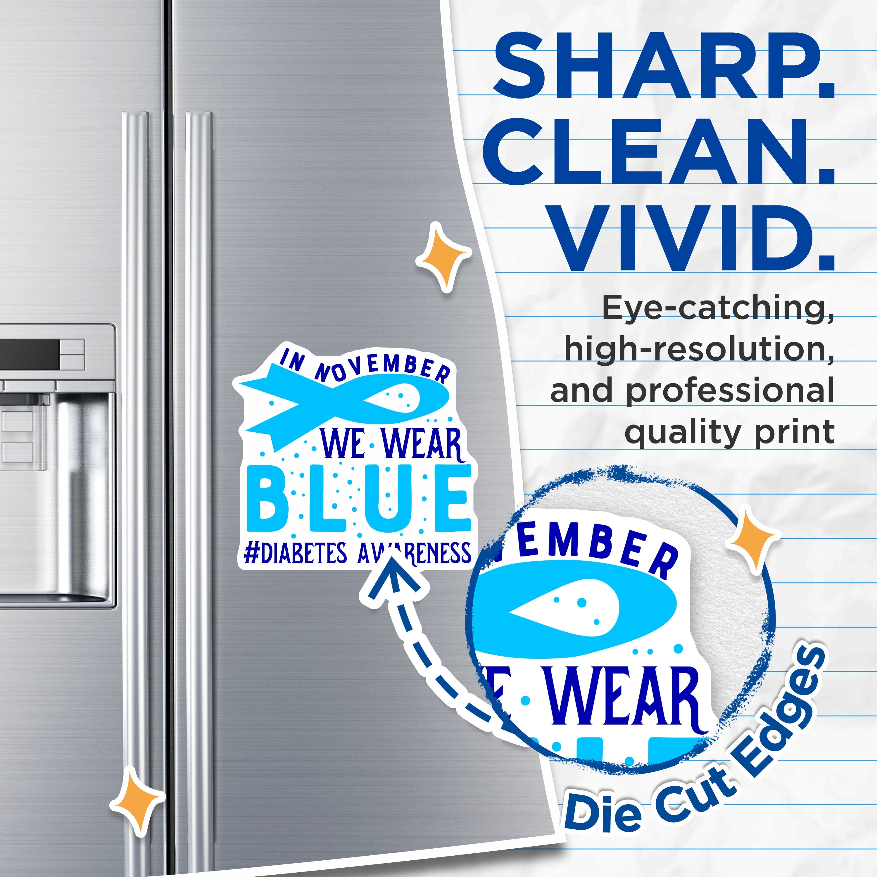 (2 Pack) Diabetes Awareness Magnets - Blue Ribbon Support - November Health Cause Magnets - 5 Inches On Longest Side - Thick Durable Magnet - Made in USA - MAG37644