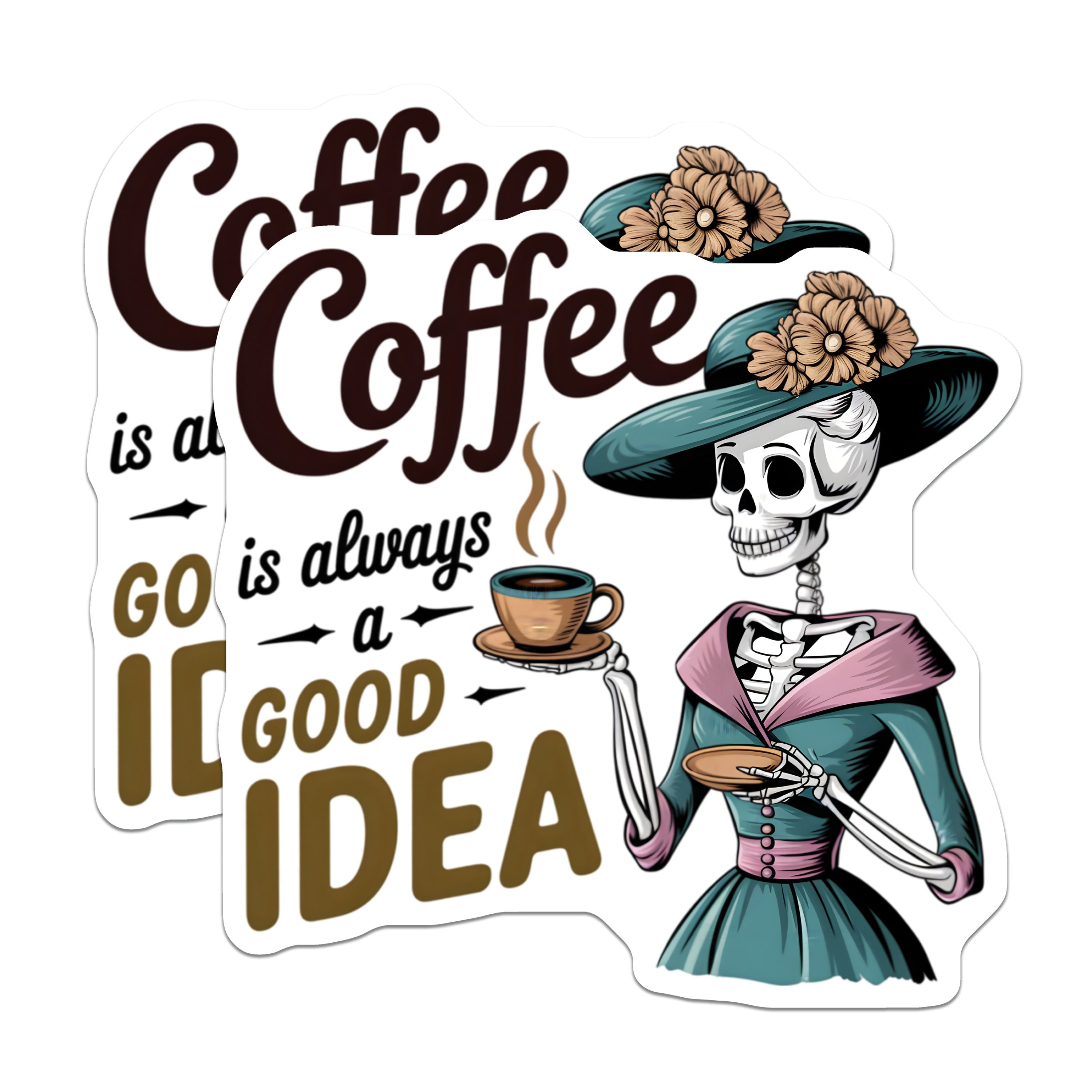 (2 Pack) Coffee Lover Skeleton Magnets - Whimsical Gothic Decor - Funny Coffee Quote Kitchen Art - 5 Inches On Longest Side - Thick Durable Magnet - Made in USA - MAG39508