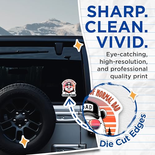 (2 Pack) Cooler Dad Stickers - World Full of Normal - Retro Meme - 5" On Longest Side - Sticks to Smooth Flat Surfaces - Made in USA - BMCS7463