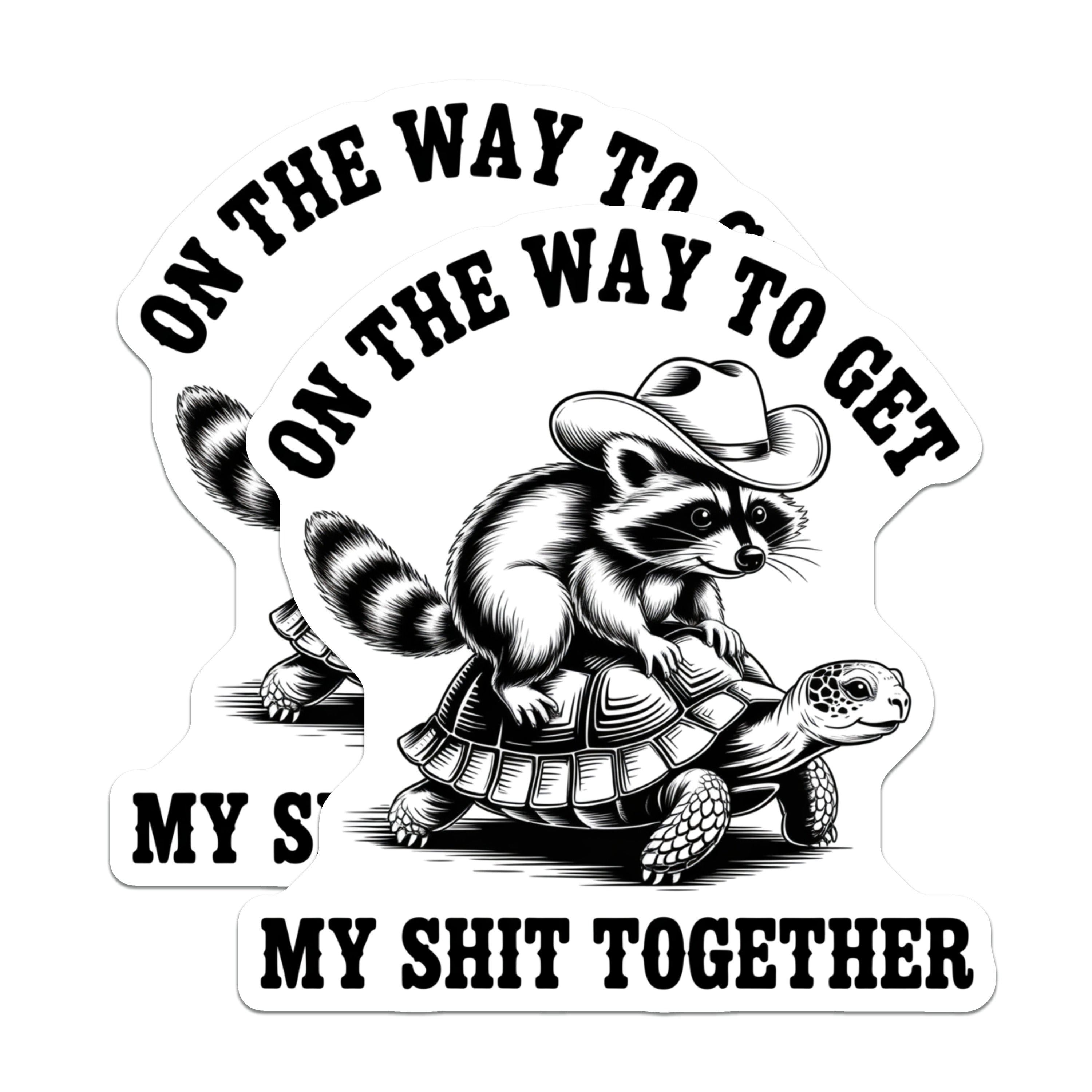 (2 Pack) On The Way to Get My Shit Together Magnets - Funny Raccoon Turtle - Sarcastic Humor Fridge - 5 Inches On Longest Side - Thick Durable Magnet - Made in USA - MAG38404