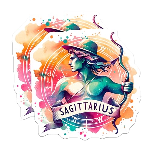 (2 Pack) Sagittarius Zodiac Stickers - Horoscope Archer Stickers - Astrology Art Stickers - 5" On Longest Side - Sticks to Smooth Flat Surfaces - Made in USA - BMCS6905