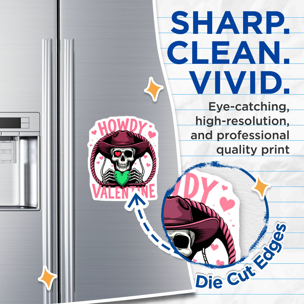(2 Pack) Howdy Valentine Magnets - Skeleton Cowboy Decor - Unique Goth Love - Western Themed Fridge - 5 Inches On Longest Side - Thick Durable Magnet - Made in USA - MAG39238