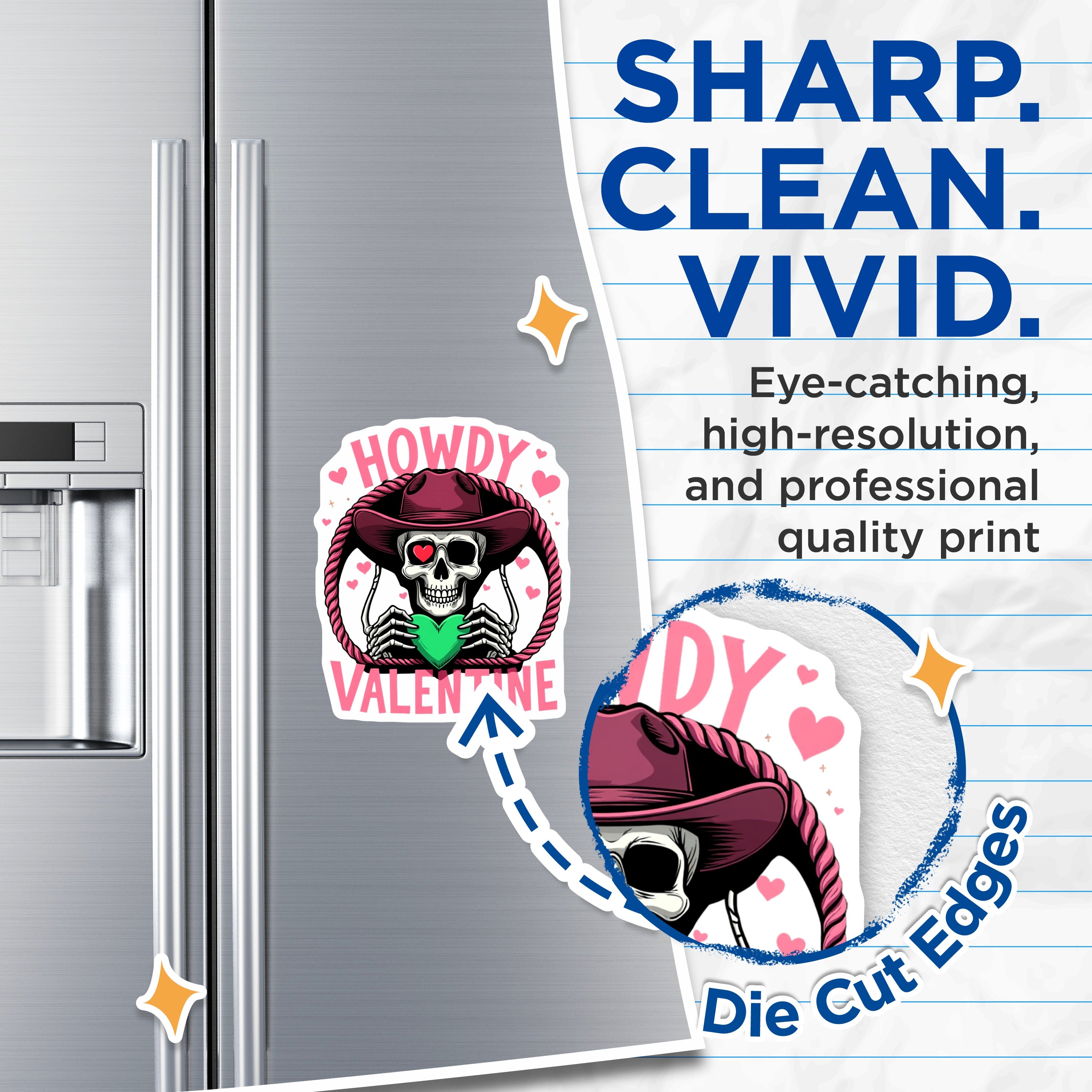 (2 Pack) Howdy Valentine Magnets - Skeleton Cowboy Decor - Unique Goth Love - Western Themed Fridge - 5 Inches On Longest Side - Thick Durable Magnet - Made in USA - MAG39238