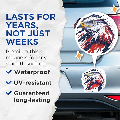 (2 Pack) Patriotic Eagle Magnets - American Flag - Bald Eagle Art - National Pride Decor - Independence Day Icons - 5" On Longest Side - for Cars, Fridges, Toolboxes - Made in USA - MAG6759